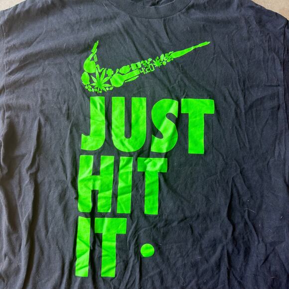 VINTAGE Y2K JUST HIT IT NIKE PARODY T-SHIRT WEED MARIJUANA GRAPHIC MENS XL - Picture 2 of 5